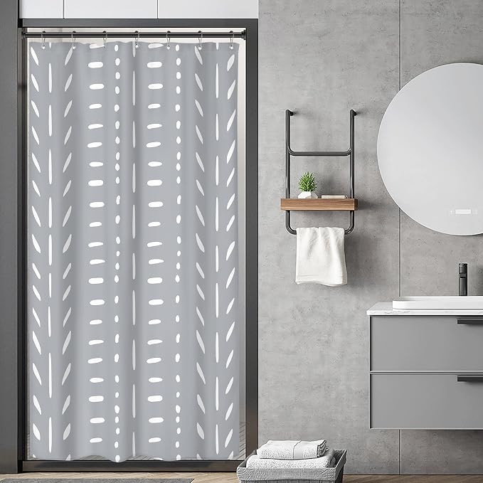 Riyidecor Stall Small Boho Gray Half Size Shower Curtain Chevron Herringbone Striped Geometric 36Wx72H Inch Single Narrow Tiny Walkin Stand Up Fabric Decor Bathroom Polyester Waterproof 7 Pack Hooks
