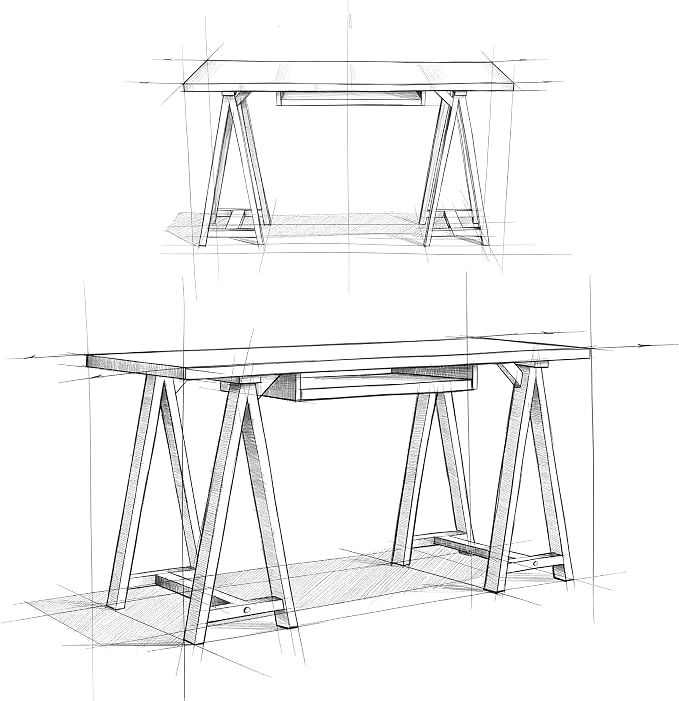 SIMPLIHOME Sawhorse Desk - 60 Inch Wide Solid Wood Writing Desk in Dark Chestnut Brown, Modern Industrial Home Office Computer Table for Workspace with Sawhorse Base and Integrated Keyboard Tray