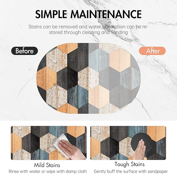 Bathroom Rug Mat Colorful Weathered Hexagonal Wood Oval Bath Mat Doormat Absorbent Quick Dry Non Slip Diatom Mud Mat for Shower Tub Sink Laundry Kitchen Doorway 23.6x15.7 Inches