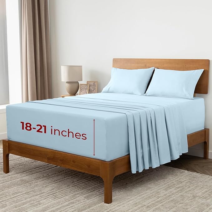 Mellanni Extra Deep California King Sheets - 4 PC Iconic Collection Bedding - Hotel Luxury, Ultra Soft, Cooling Bed Sheets - Wrinkle, Fade, Stain Resistant (Cal King, Aqua)