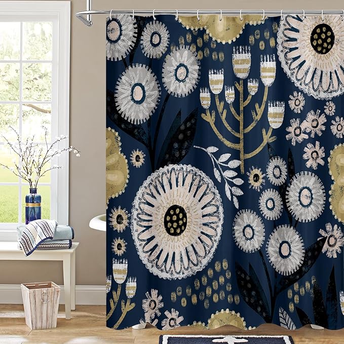 MitoVilla Boho Floral Shower Curtain, Modern Abstract Flower Shower Curtains for Chic Vintage Bathroom Decor, Fabric Cloth Colorful Leaves Shower Curtain, 72x72
