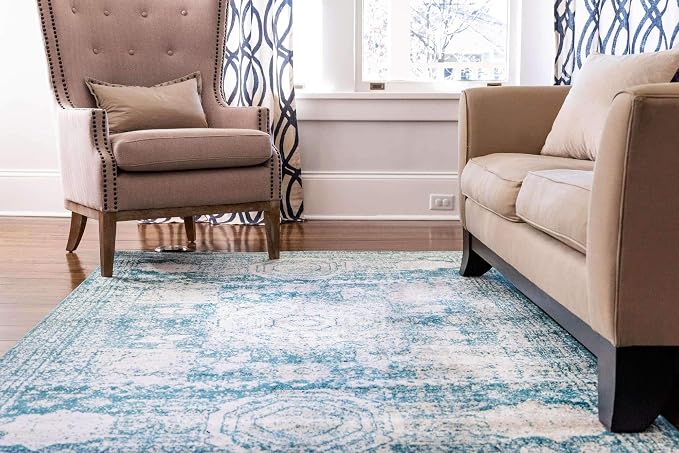 Unique Loom Bromley Collection Area Rug - Wells (4' 1" x 6' 1" Rectangle, Turquoise/ Ivory)