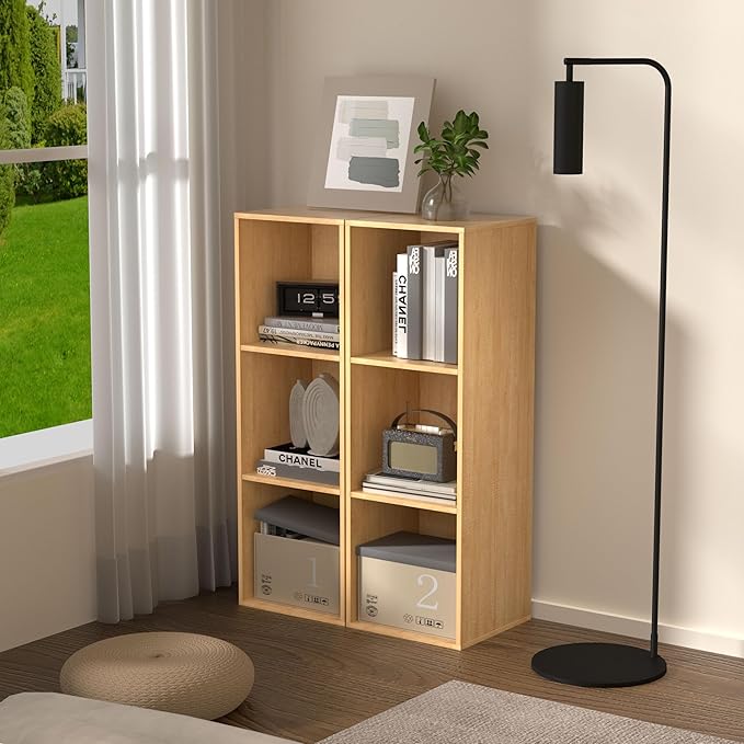 3 Cube Storage Organizer with Legs, 3 Tier Cube Low Bookcase Freestanding Storage Organizer for Home Office, Livng Room,Three-Cubes Open Shelf Short Bookshelf (Natural Oak, 3 Cube)