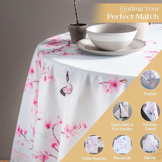 Maison d' Hermine Table Cloth Round Table 100% Cotton 63 Round Inches Tablecloth Reusable Decorative for Dining Room Farmhouse Home Valentines Day Decorations Spring Summer - Blossoms in Spring