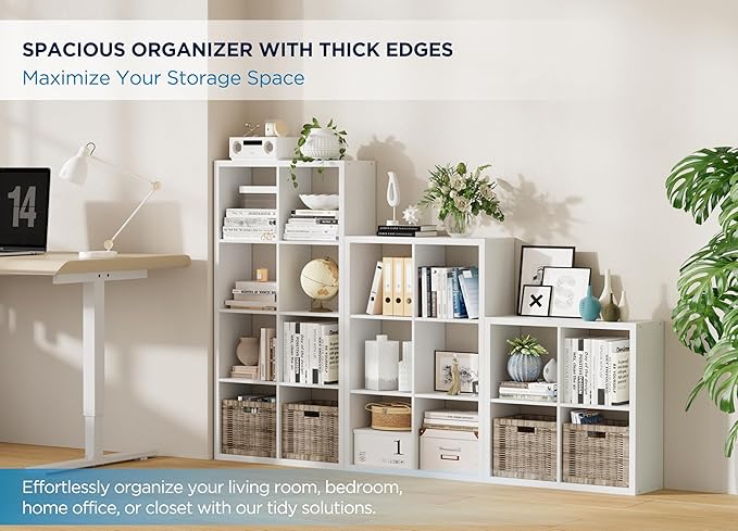 4 Cube Storage Organizer Single Row, Cube Shelf with Heavy-Duty Thick Boards, 13.31" L x 9.37" W x 48.82" H, Smooth Easy-Clean Panels, Simple Assembly, for Living Room Bedroom Office, White