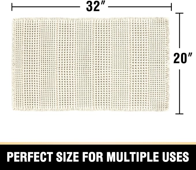 H.VERSAILTEX Upgraded Waffle Bath Mat Super Absorbent Non Slip Bath Rugs for Bathroom Floor Machine Washable Dry Fast Bathroom Rugs for Beside Tub, 20" x 32", Ivory