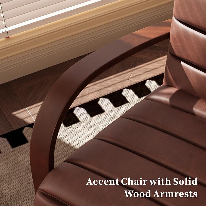 Chifee & Vingol 360° Swivel Accent Chair 30.3" W PU Leather Swivel Living Room Chair with Solid Wood Armrests Mid Century Modern Reading Chair,Brown