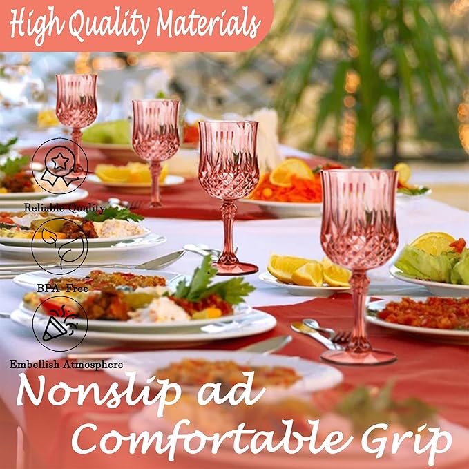 Plastic Wine Glasses, Plastic Goblets Vintage Style Cordial Drinking Glasses for Valentine’s Day, Wedding Reception, Grand Event Party Supplies (48, Rose Gold)