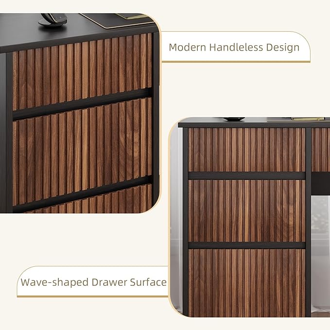 4 EVER WINNER 48 Inch Small Desk with Drawers, Computer Desk with Drawers and Storage Cabinet, Office Desks with Hidden Handle for Home Living Room, Wooden Desk for Small Spaces, Black