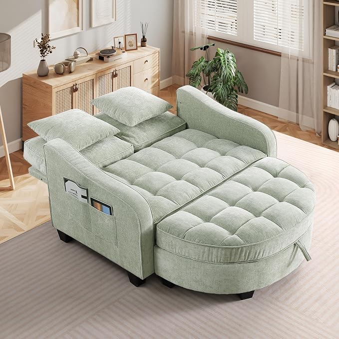 Oversized Chaise Lounge Chair Indoor with Ottoman, Chenille Tufted Comfy Loveseat Sofa Chair with Adjustable Backrest, Fluffy Recliner Sofa, Convertible Sleeper Couch Bed for Living Room(51"W, Beige)