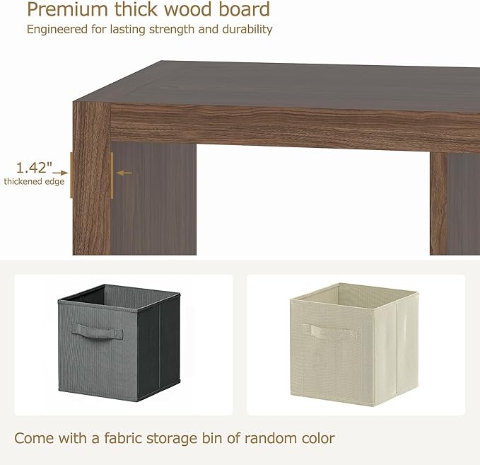 Bookshelf Cube Storage Organizer, 8-Cube Shelf Bookcase with Storage Bin, Modern Wood Open Shelf for Living Room, Bedroom, Home Office, Classic Oak