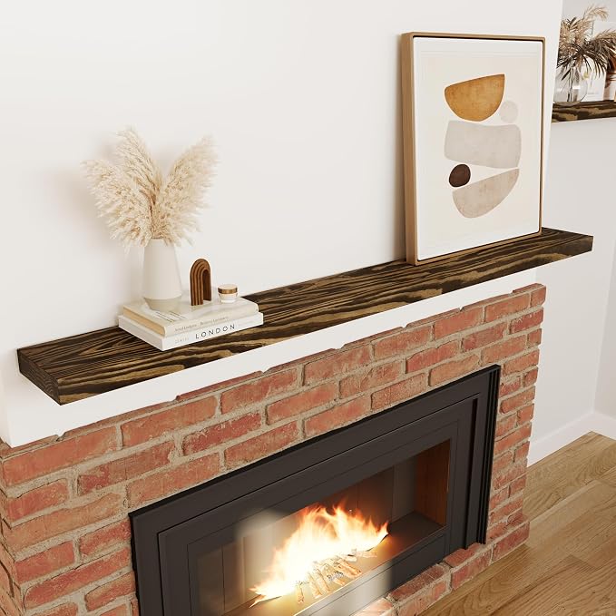 Howizz 72'' Pine Wood Floating Shelf for Wall, Rustic Wall Mounted Wooden Shelf with Invisible Brackets, Fireplace Mantel Shelf for Living Room, Bedroom, Bathroom & Home Decor, Dark Brown, 1 Pcs