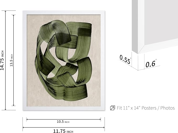 Poster Master Green Abstraction Poster - Brush Strokes Print - Painted Swirl Art - Chic Boho Design - Abstract Illustration - Great Office or Living Room Decor - 11x14 White Framed