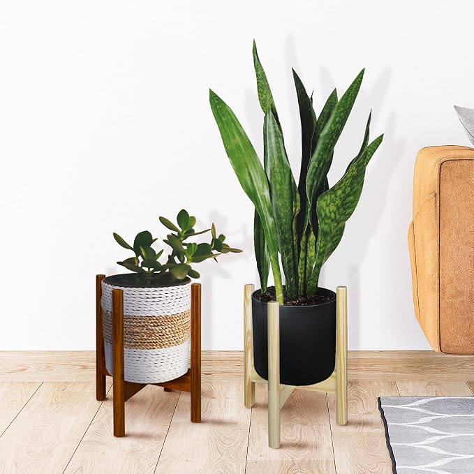 Casual Home Mid-Century Modern Wood Plant Display Stand, Fit Up to 10", Plant and Pot NOT Included - Natural