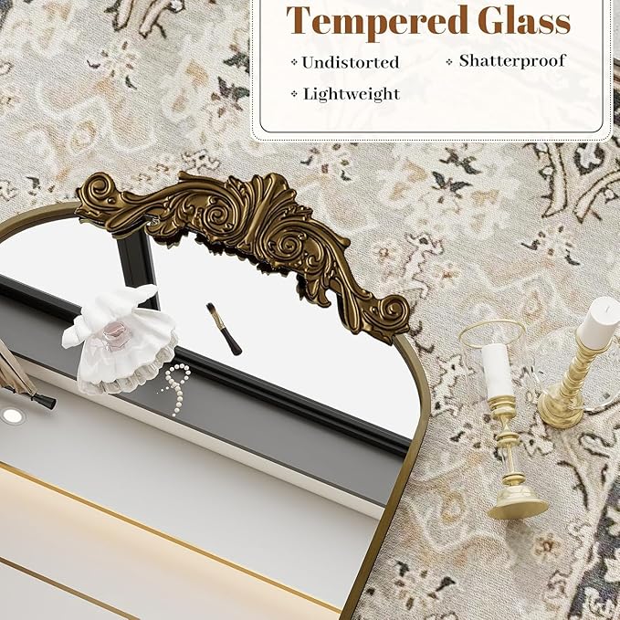 Dewfig Antique Arched Wall Mirror, 22"x30" Vintage Bronze Bathroom Mirror - Baroque Metal Frame Brass Mirror for Living Room, Bathroom, Fireplace, Entryway, Bronze