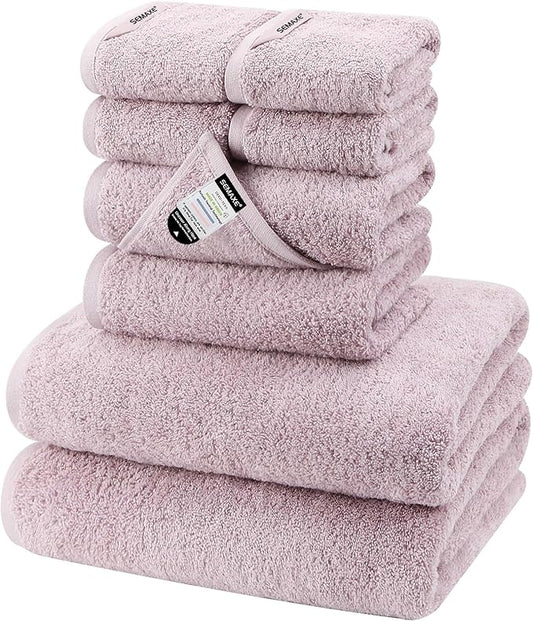 SEMAXE Bath Towel Set, 8 Piece Towel Set for Bathroom, Quick Dry Cotton Towels with Hanging Loops, Easy Care, Purple