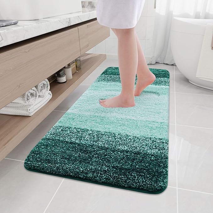 Arotive Microfiber Bathroom Rugs, Shaggy Soft and Absorbent Bath Rug, Non-Slip, Thick Plush Machine Washable Dry Bath Mats for Bathroom, Tub and Shower, 47x20, Dark Green, Rectangular
