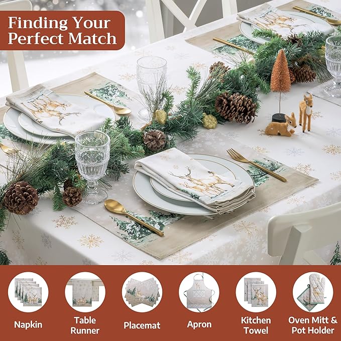 Maison d' Hermine Table Cloth Rectangle Table 100% Cotton 60 x 108 Inches Fall Tablecloth Reusable Everyday Use for Thanksgiving Christmas Decorations Dining Farmhouse Party (Deer in The Woods)