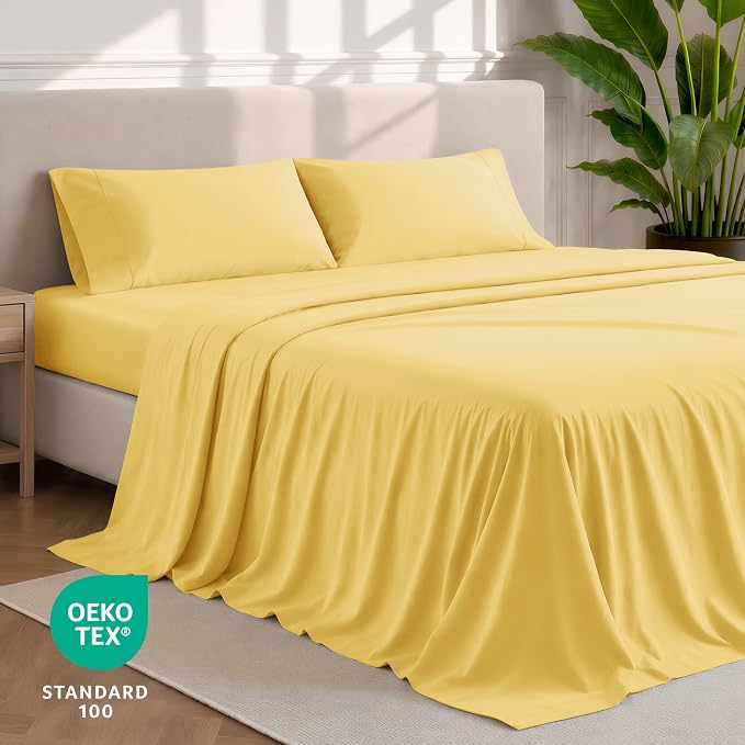 Bare Home Twin XL Sheet Set - 1800 Ultra-Soft Microfiber Twin Extra Long Bed Sheets - Double Brushed - Deep Pockets - Easy Fit - 3 Piece Set - Bedding Sheets & Pillowcases (Twin XL, Lemon Drop)