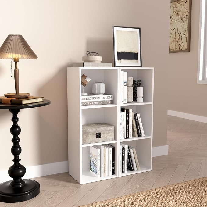 Wooden 3 Cube Storage Organizer, 3 Tier Storage Cubes Storage Display Cubby, Freestanding DIY Closet Shelving Unit for Living Room Bedroom Office (White, 3 Cube-W(11.8inch)