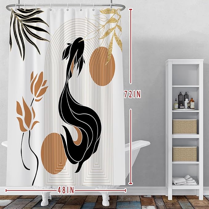 Baocicoo Bohemia Abstract Goldfish Shower Curtain Leaves Lotus Shower Curtain for Bathroom Art Home Hotel Hostel Bathtub Cubicle Decor Waterproof Curtain for Bathroom with Hooks 48x72 Inches
