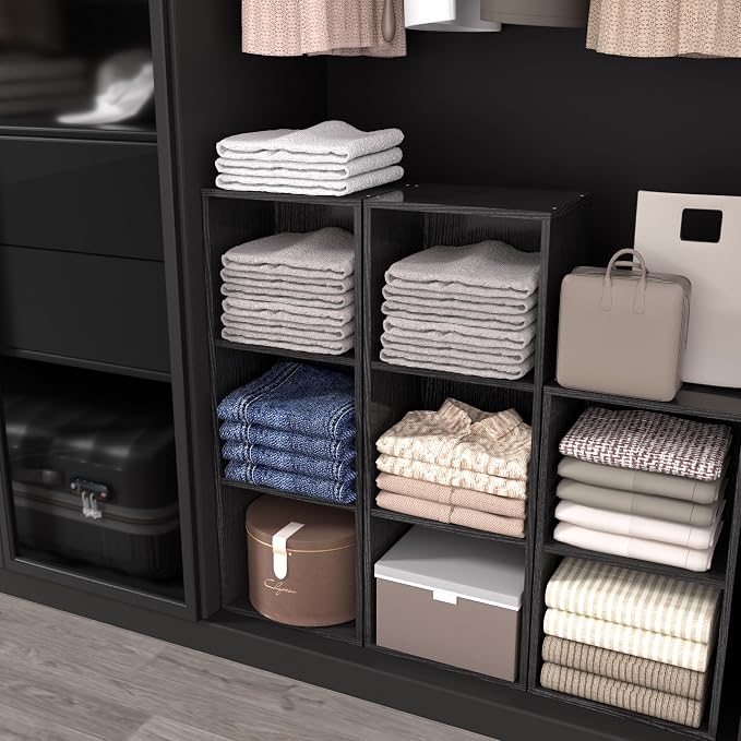 Wooden 3 Cube Storage Organizer, 3 Tier Storage Cubes Storage Display Cubby,Freestanding DIY Closet Shelving Unit for Living Room Bedroom Office(Black, 3 Cube-W(11.8inch)