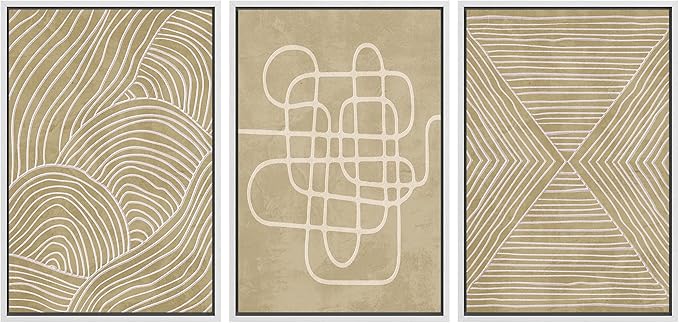 SIGNWIN Framed Canvas Print Wall Art Set Geometric Tan Line Art Collage Graffiti & Street Art Abstract Illustrations Modern Art Decorative Nordic for Living Room, Bedroom, Office - 16"x24"x3 White
