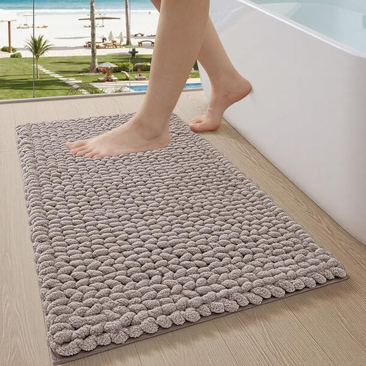 LUMI Luxury Bathroom Rug, Ultra Soft Quick Dry Bath Mat, Non-Slip Absorbent Thick Chenille Bath Rug, Cozy Braid Design Floor Mat for Bathtub, Sink, Laundry, Bedroom, Beige, 24"x43"