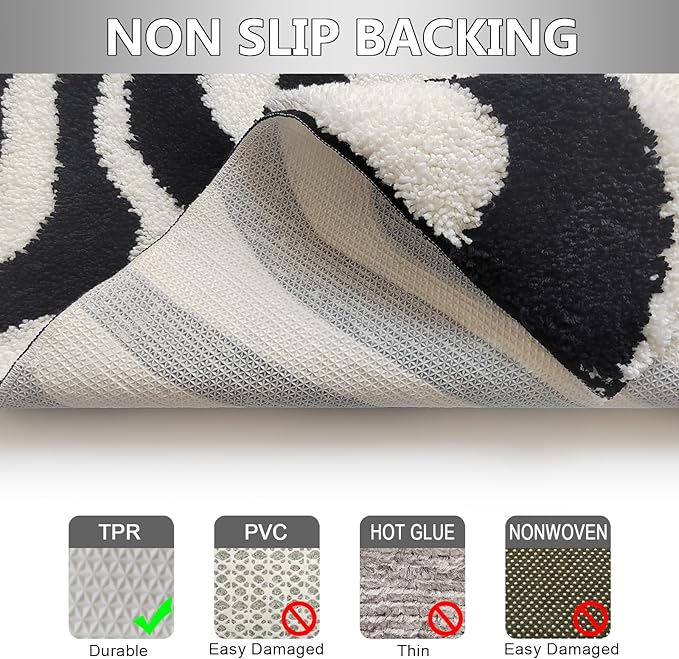 Civkor Black and White Bathroom Rug, Tufted Bath Mat for Bathroom, Small Bathroom Mat with Non Slip TPR Backing, Machine Washable Quick Dry 16x24Inch Bath Mats for Floor, Shower, Sink