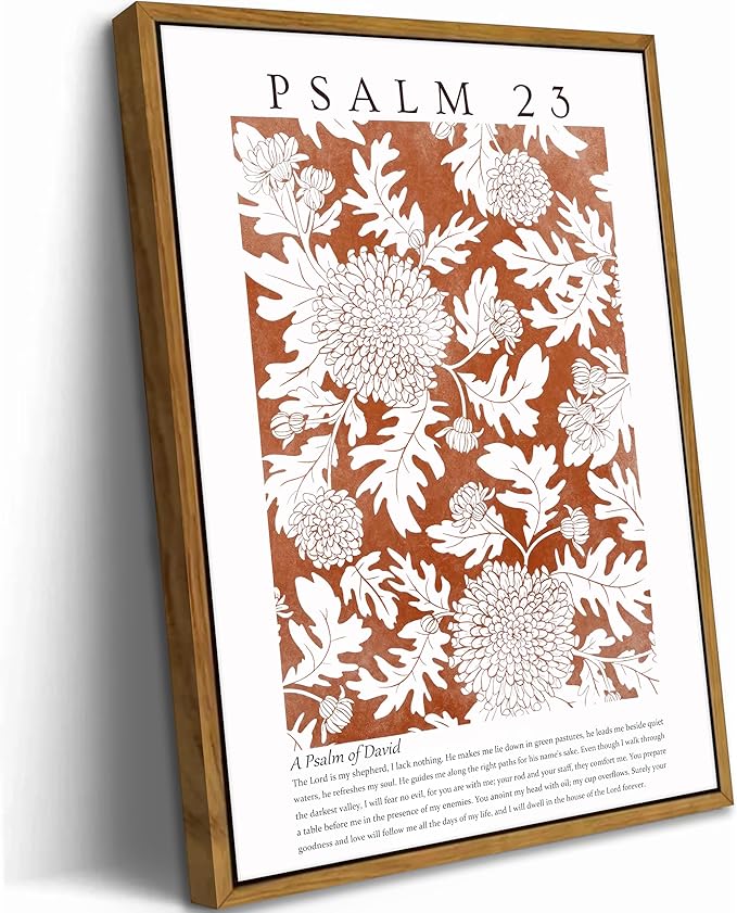 Floating Framed Christian Bible Verse Canvas Wall Art, A Psalm 23 of David Print Posters, Orange Thanksgiving Scripture Decor Picture, for Living Room Decor, Bedroom, Home Decoration, 12x16in