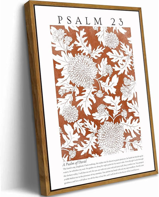 Floating Framed Christian Bible Verse Canvas Wall Art, A Psalm 23 of David Print Posters, Orange Thanksgiving Scripture Decor Picture, for Living Room Decor, Bedroom, Home Decoration, 12x16in