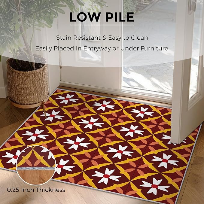 Geometric Flower Rugs for Home Decor, 5x7 ft, Mid Century Modern Area Rugs for Living Room, Soft Non Slip Washable Retro Floral Carpet Bedroom Decorations Dt-Ghf-69