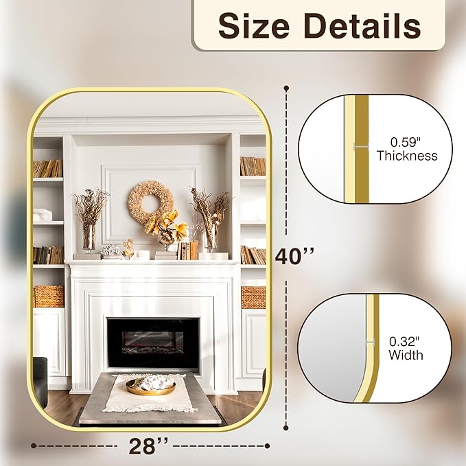 FICTOR Bathroom Vanity Mirror for Wall, 2 Pack 28" x 40" Rectangle Bathroom Mirror for Over Sink, Metal Framed, Hangs Horizontally or Vertically(Gold)