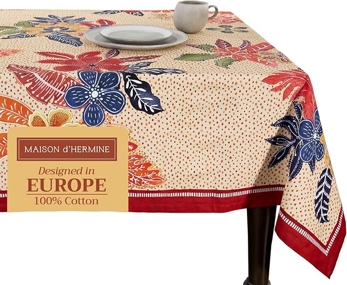 Maison d' Hermine Table Cloth Rectangle Table 100% Cotton 60 x 120 Inches Fall Tablecloth Reusable Everyday Use for Thanksgiving Christmas Decorations Dining Farmhouse Party (Kalahari)
