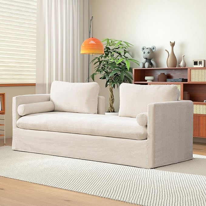 Chifee & Vingol 82.68" Oversized Chaise Lounge Indoor Modern Upholstered 2-Seater Daybed Sofa Bench with Pillows & Armrests Lounge Sleeper Sofa for Living Room Bedroom Office,Beige