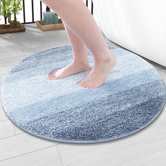 Arotive Microfiber Bathroom Rugs, Shaggy Soft and Absorbent Bath Rug, Non-Slip, Thick Plush Machine Washable Dry Bath Mats for Bathroom, Tub and Shower, 24x24, Light Blue, Round