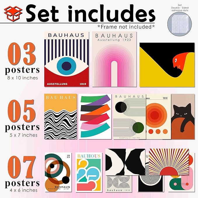 LANCHI95 15PCS Boho Wall Decor – Mid Century Modern Wall Art Boho Posters, Minimalist Posters for Living Room Aesthetic, Bauhaus Wall Art Abstract Poster, Collage Kit Pictures - UNFRAMED