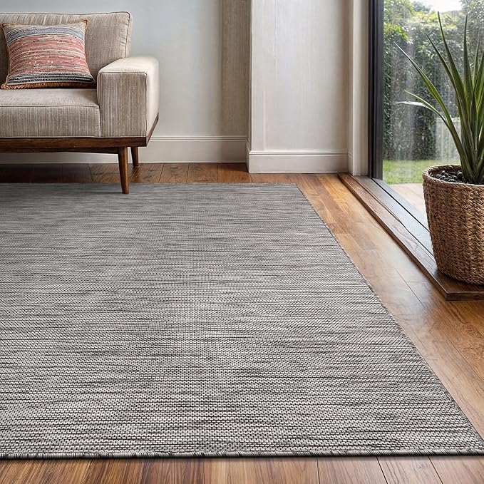 Washable Indoor Outdoor Rug 6x9 Weather Resistant Area Rugs Modern Solid for Porch Deck Balcony Backyard Patio Outside Carpet (6 X 9 Silver Grey)