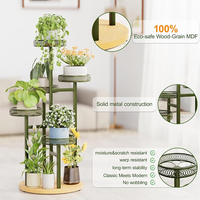 Stand Plants, 5-Tier Metal Plant Stands for Outdoor Indoor Plants,Heavy Duty Flower Pot Stands for Multiple Plants,Decoration Display Racks for Patio Garden -GreenFlower