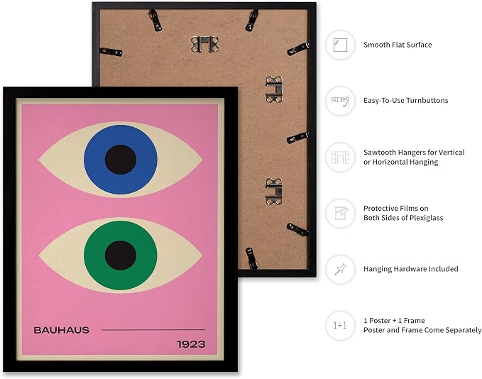 Poster Master Bauhaus Poster - Eyes Print - Abstract Circles ART - Graphic Design ART - Geometric Style - Chic Boho - Mid Century Modern - Living Room or Bedroom Decor - 11x14 Black Framed