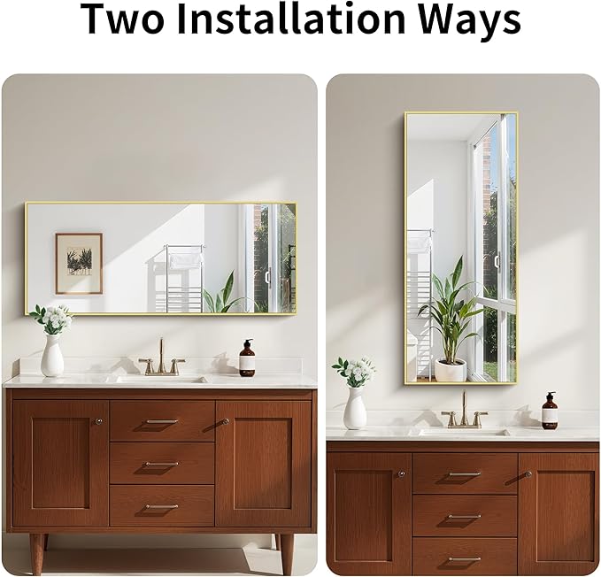 KOCUUY Gold Bathroom Mirror, 20"x48" Rectangle Bathroom Mirror for Wall, HD Tempered Glass, Anti-Rust Frame, Modern Design for Bathroom, Bedroom, Living Room, Entryway