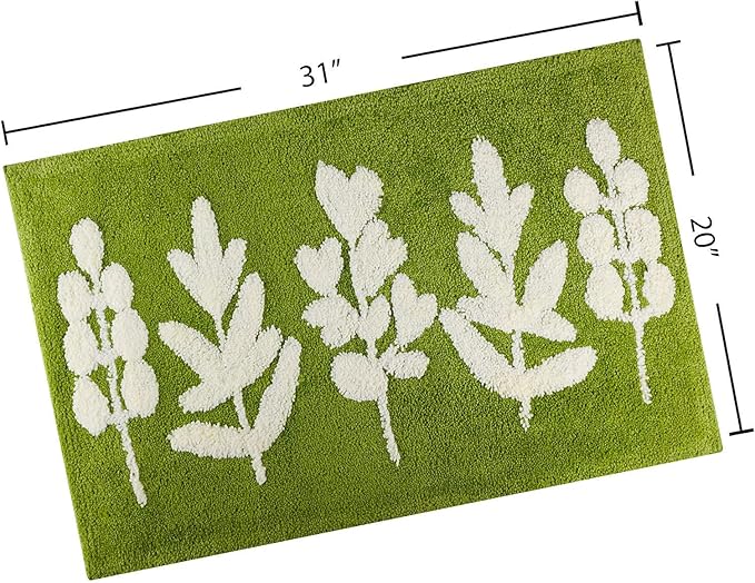 Hi Space Bathroom Rugs 31.5x19.7IN Green Leaves Bath Mat for Bathroom Non Slip Machine Washable Soft Microfiber Absorbent Cute Bath Rug Plush for Tub Shower Sink Fluffy Home Decor Accessories