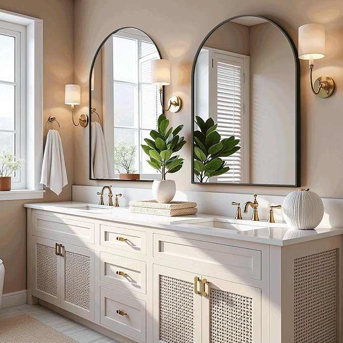 Arched Bathroom Mirror for Wall,Mirror for Vanity,38''x26'' Large Wall Mounted Mirror, Metal Frame (38'' x 26'', Black)