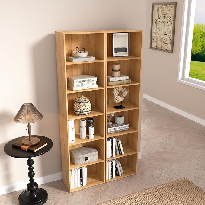 Wooden 6 Cube Storage Organizer, Classic Oak 6 Cube Storage Shelf, 6 Tier Closet Organizers Storage Cubes Display Cubby, Versatile Cubes Open Bookshelf and Cubby Organizer for Any Space 15.7inch