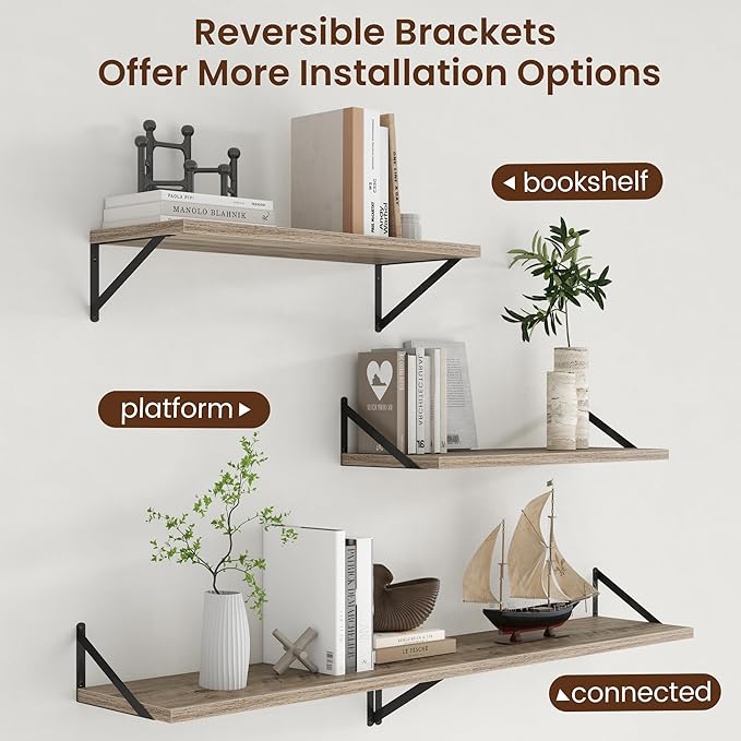 Axeman Deep Floating Shelves - 30 Inch Floating Shelves Set of 2-12 Inch Deep Grey Wood Wall Shelves for Living Room Bathroom Kitchen