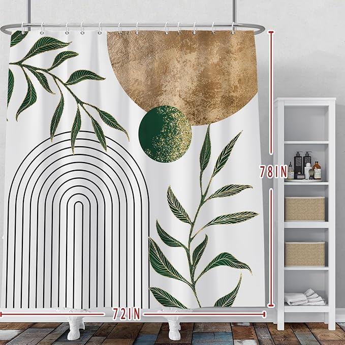 Baocicoo Mid Century Minimalist Shower Curtain Green Abstract Moon Contemporary Sun Semicircle Shower Curtain for Bathroom Geometric Aesthetic Bathtub Bathroom Decorations with Hooks 72x78 Inches