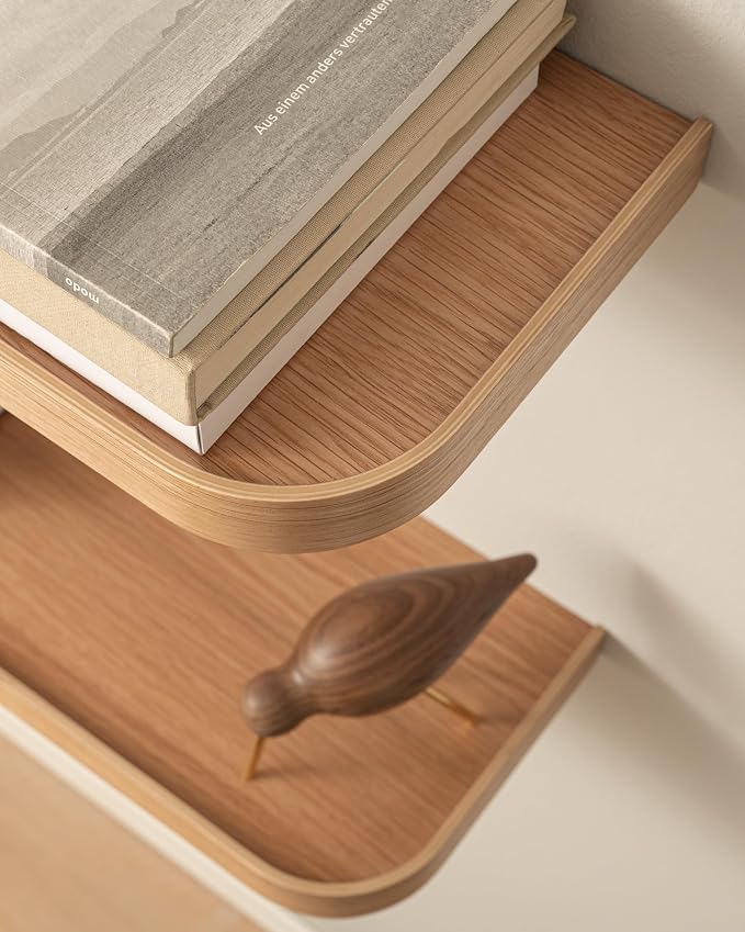 Kazai.® 23.6 inches Floating Shelves for Wall 'Toke' | Set of 2 Small Mounted Wooden Shelf Units | Modern Wall Decor & Storage for Living Room, Bathroom, Kitchen, Bedroom & More | Oak