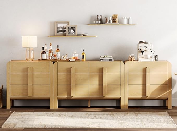 WAMPAT 110.2” W Large Sideboard Buffet Cabinet with Storage,Modern French Kitchen Buffet Cabinet with 12 Drawers,Wood Buffet Table Coffee Wine Bar Console Table for Kitchen,Dining Room,Oak