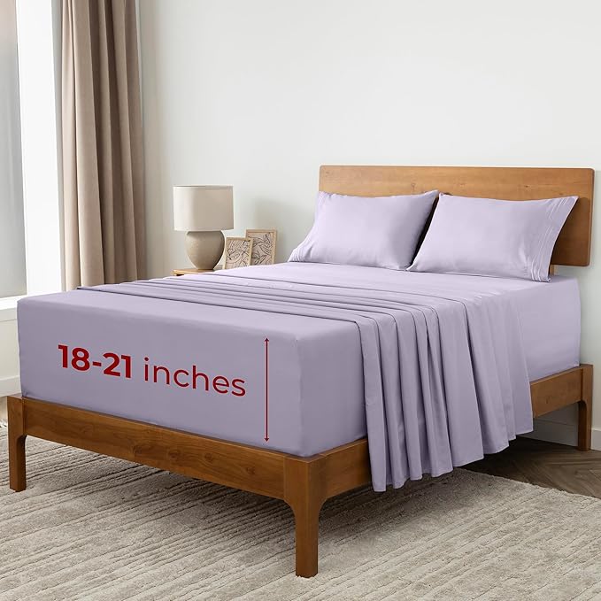 Mellanni Extra Deep Queen Sheets - 4 PC Iconic Collection Bedding - Hotel Luxury, Ultra Soft, Cooling Bed Sheets - Wrinkle, Fade, Stain Resistant (Queen, Lavender)