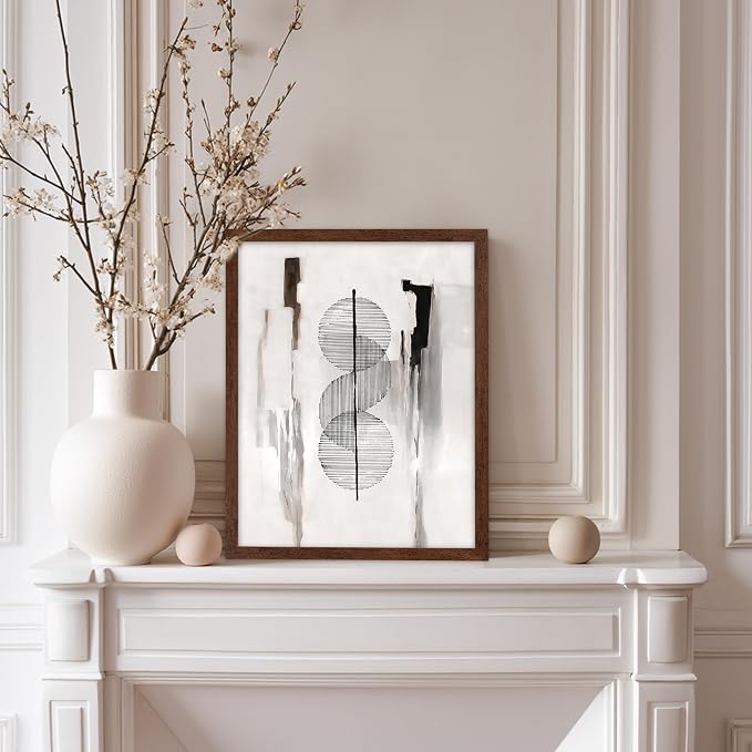 Poster Master Circle Lines Poster - Line on Ink Wash Print - Drawing Art - Geometric Art - Abstract Art - Line Art - Modern Art - Aesthetic Art - Bedroom or Living Room Decor - 11x14 Brown Framed